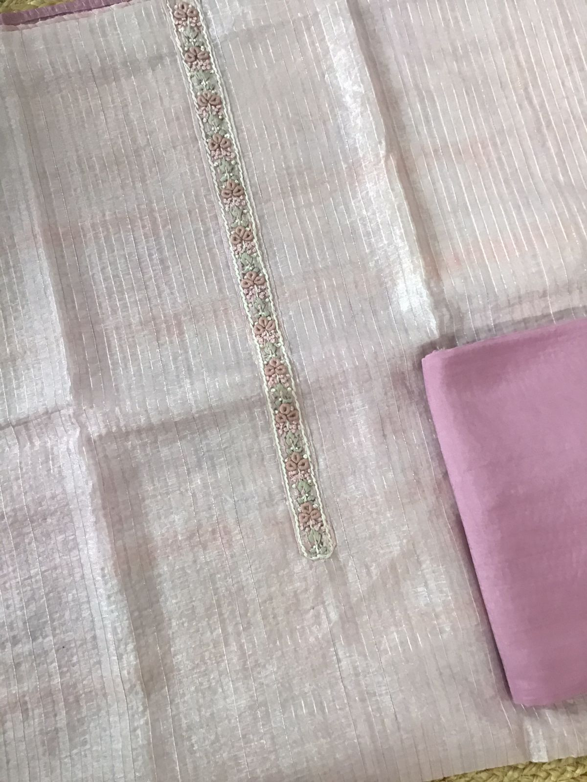 Soft Tissue Chanderi Printed Embroidered Suit - Pink