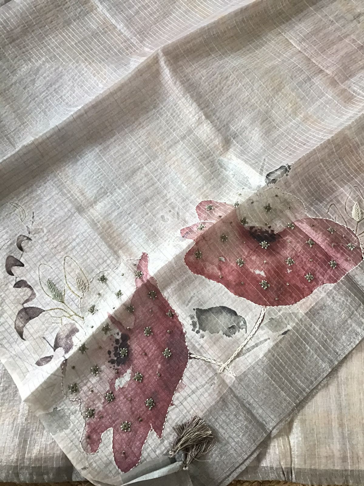 Soft Tissue Chanderi Printed Embroidered Suit - Grey