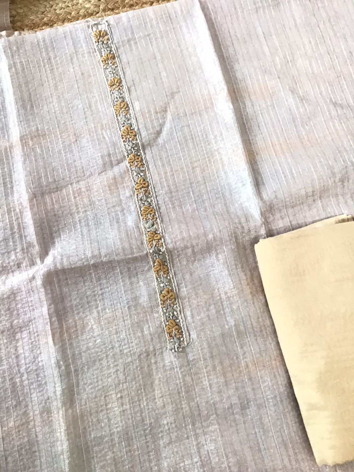 Soft Tissue Chanderi Printed Embroidered Suit - Beige