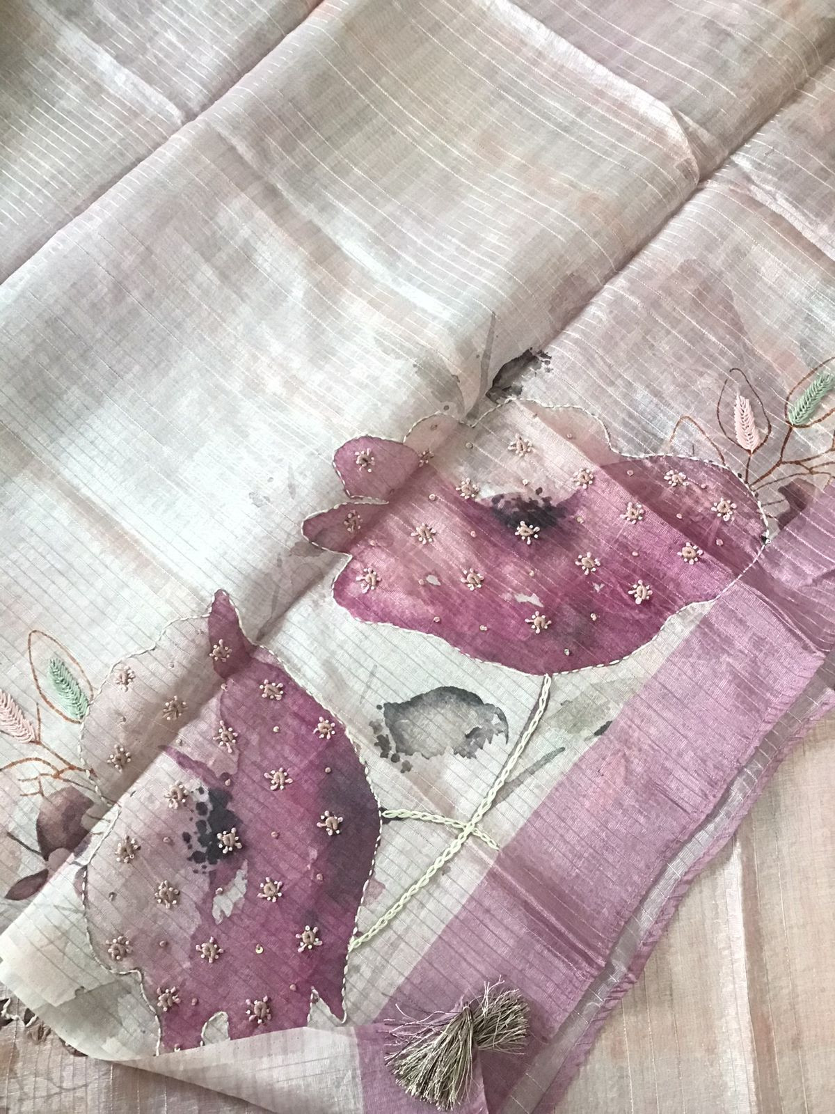 Soft Tissue Chanderi Printed Embroidered Suit - Pink