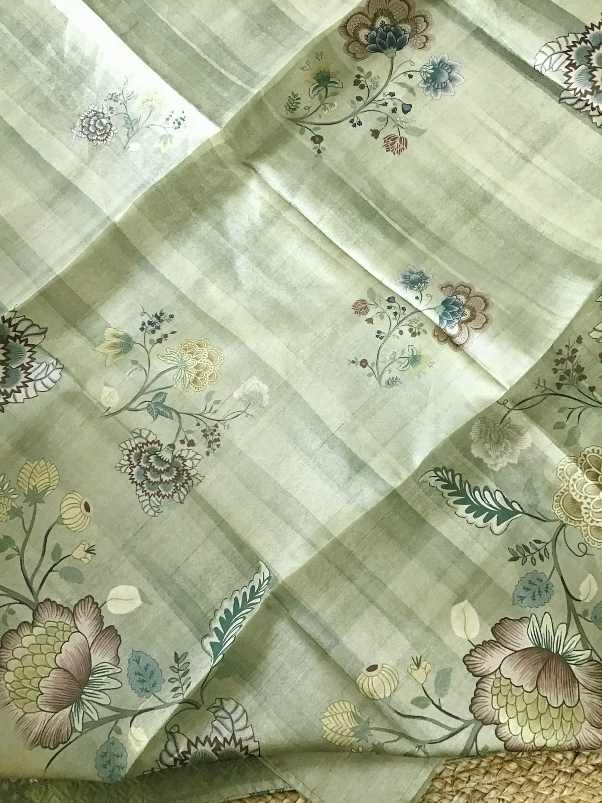 Soft Semi Tussar Printed Embroidered Suit - Green