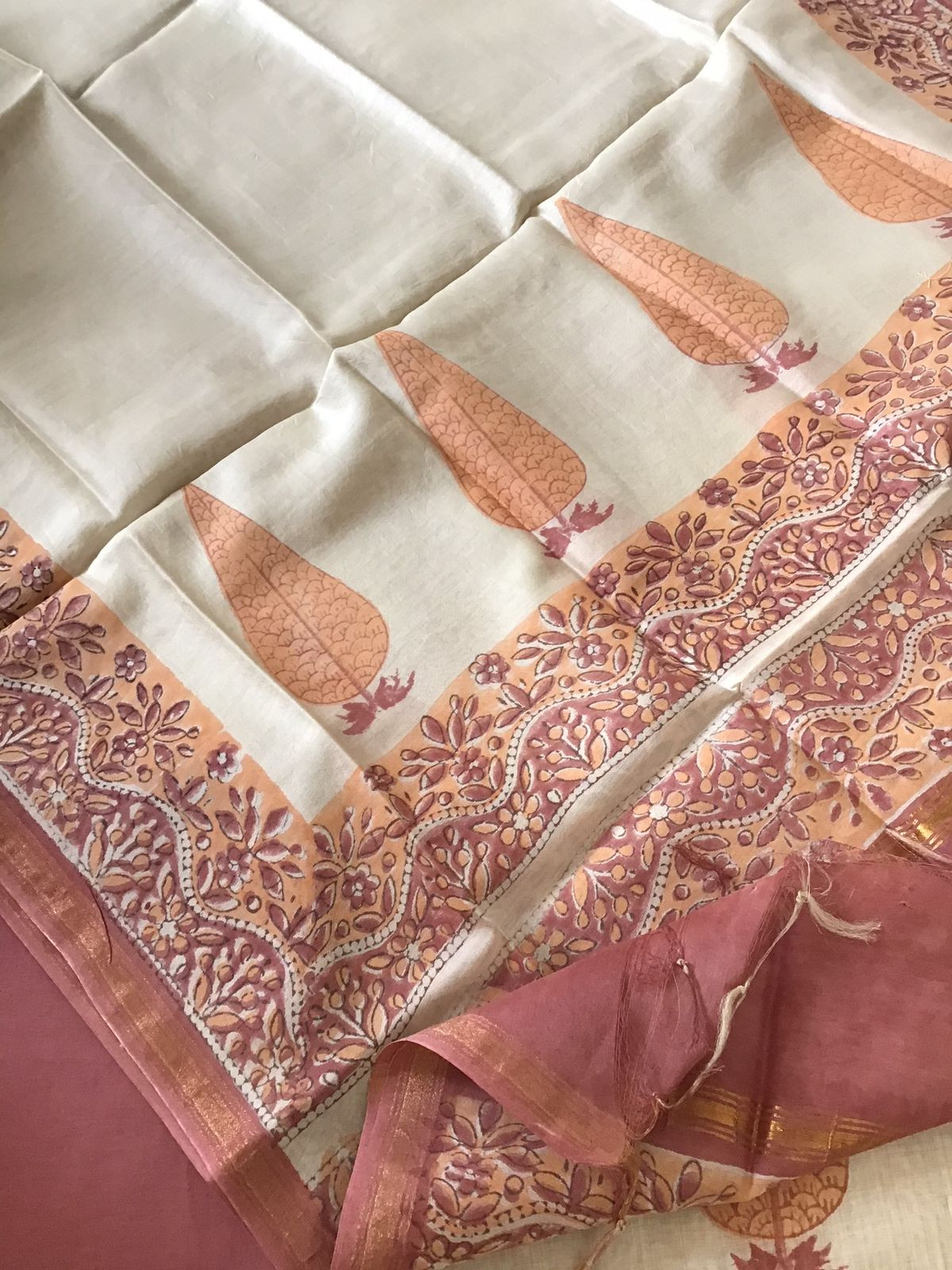 Soft Slub Chanderi Printed Embroidered Border Suit - Beige