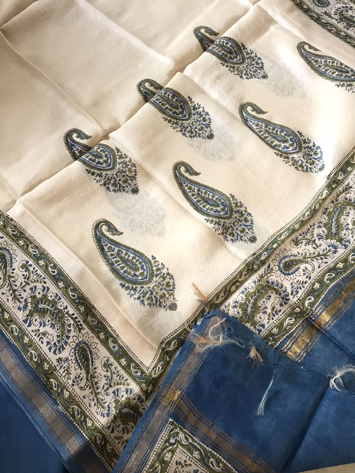 Soft Slub Chanderi Printed Embroidered Border Suit - Beige