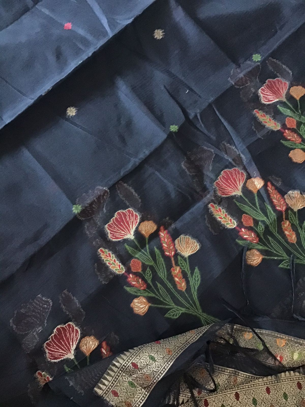 Soft Slub Chanderi Jamdani Weaved Suit - Black