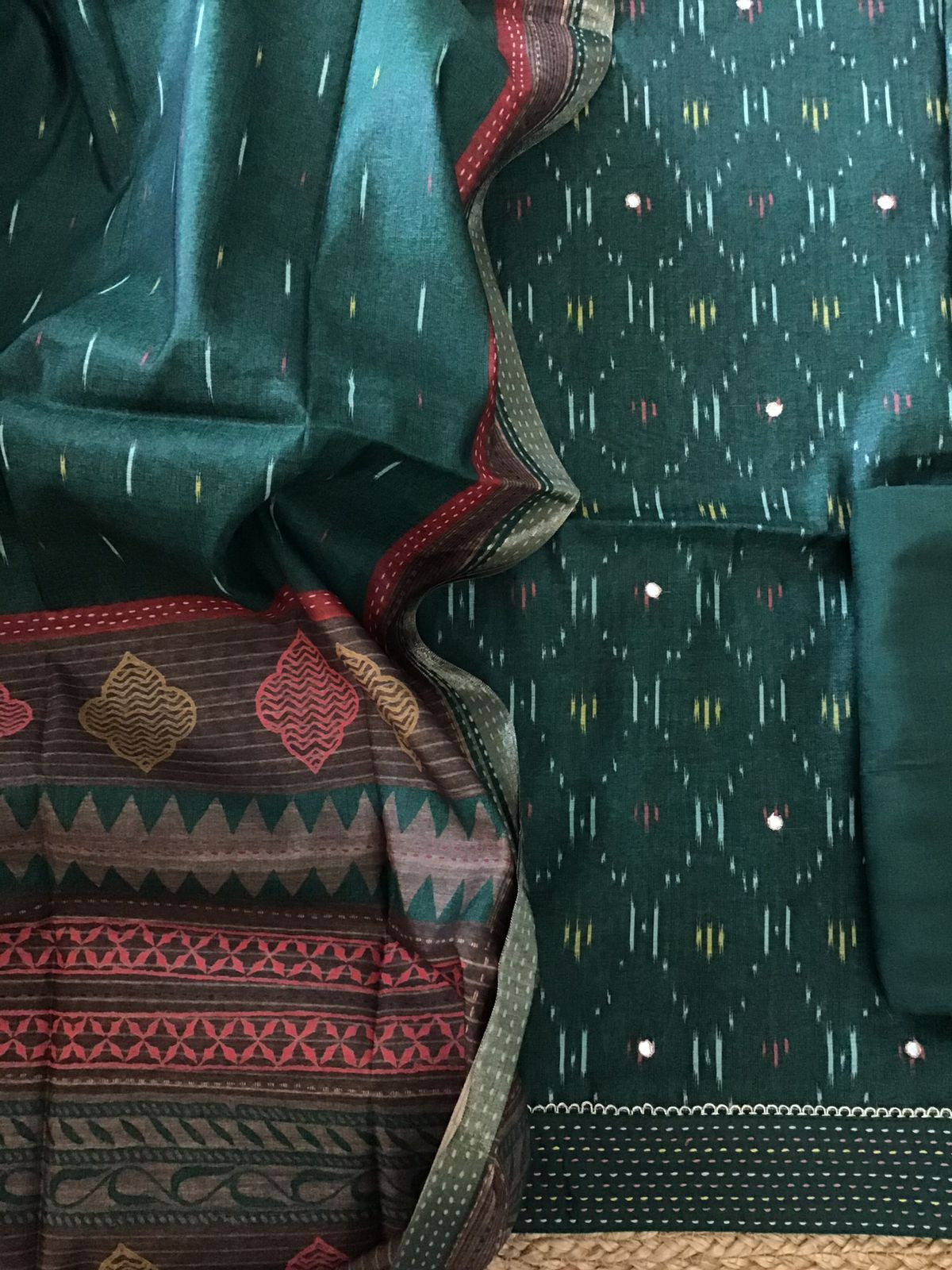 Soft Upada Silk Printed Embroidered Suit - Green