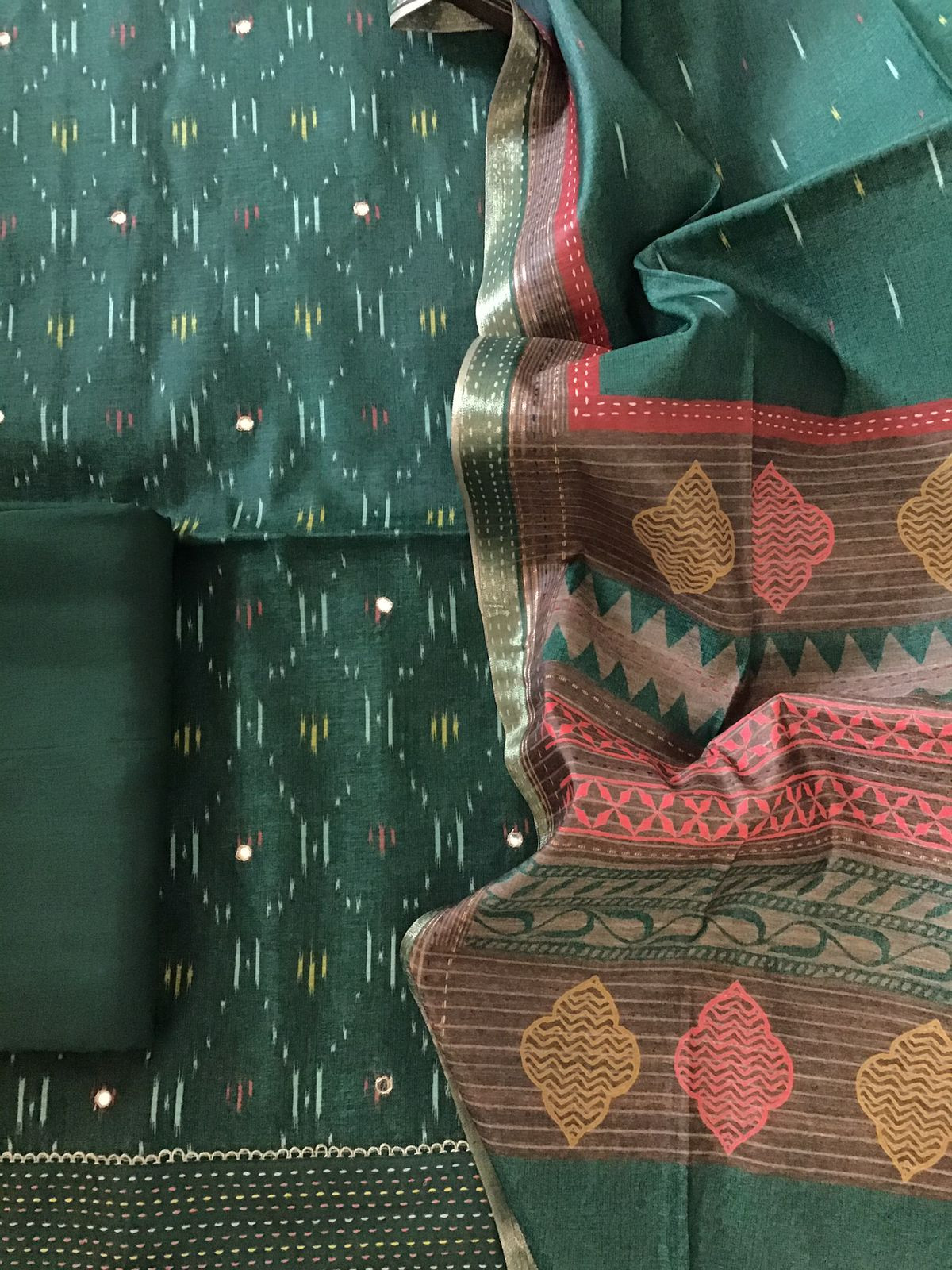 Soft Upada Silk Printed Embroidered Suit - Green