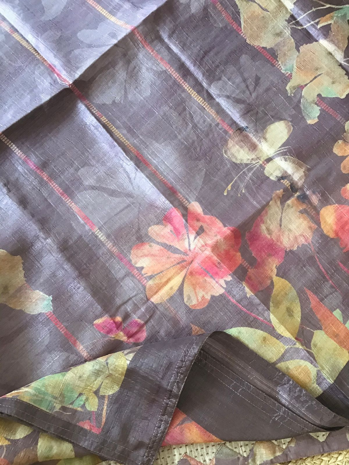 Soft Semi Tussar Printed Embroidered Border Suit - Mauve