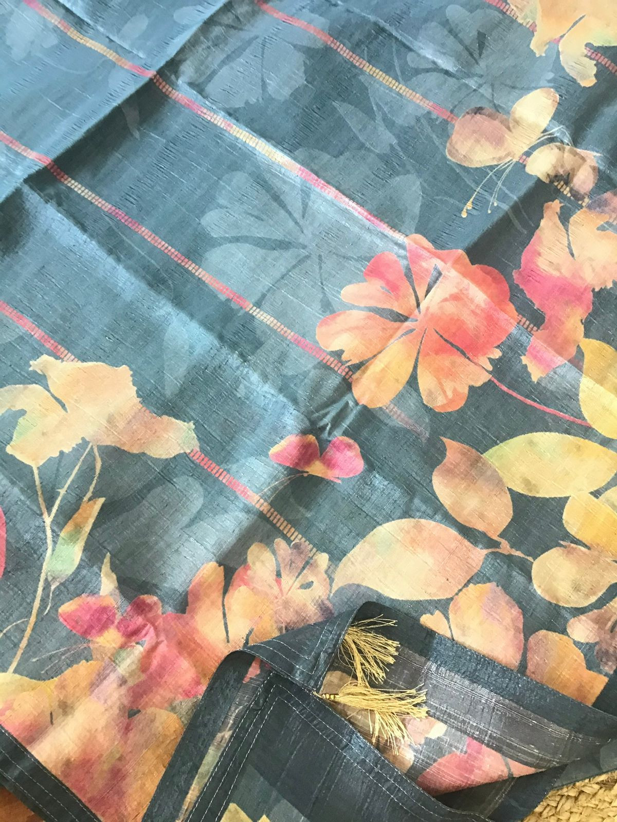 Soft Semi Tussar Printed Embroidered Border Suit - Blue