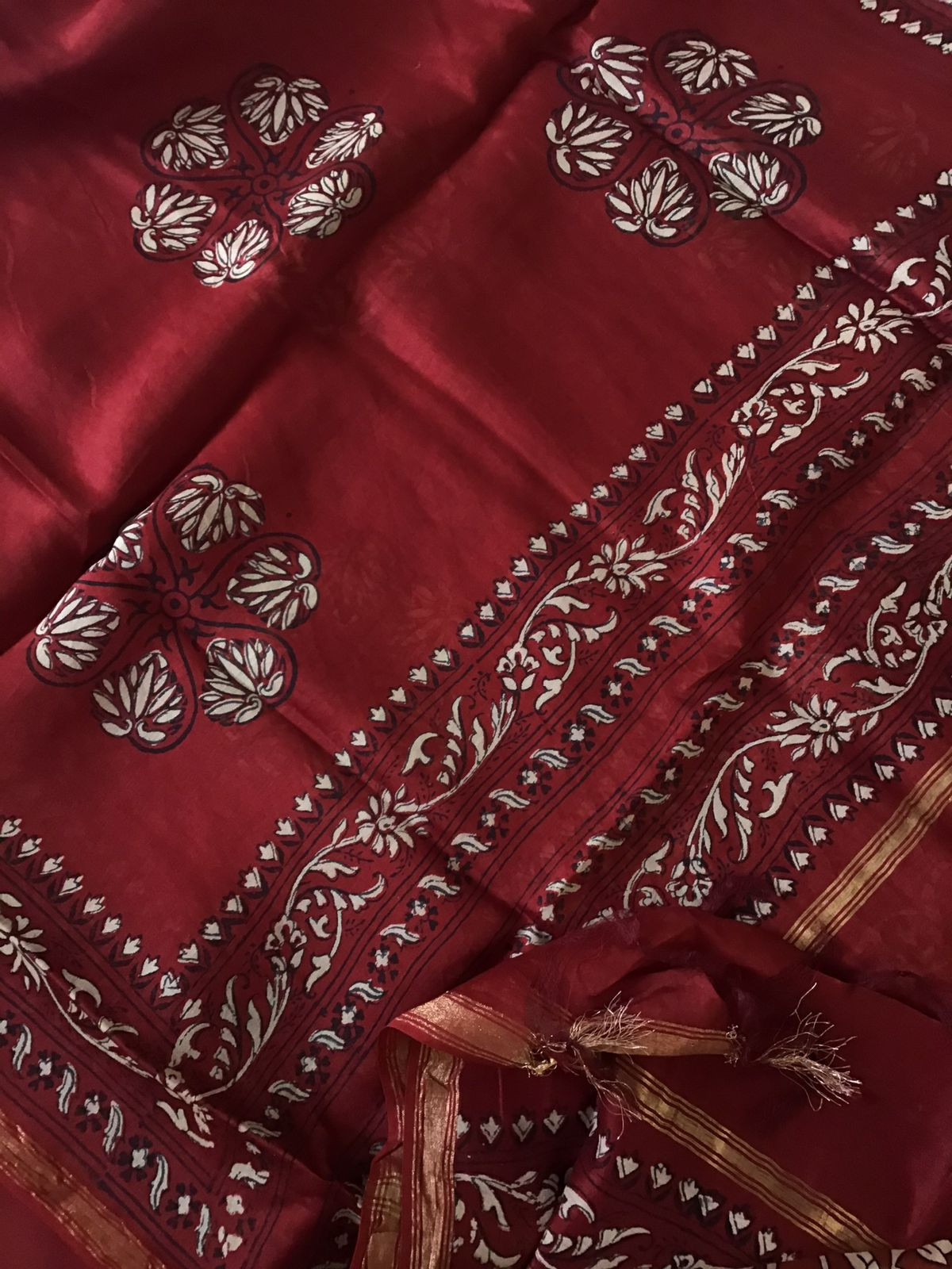 Pure Cotton Printed Embroidered Suit - Maroon