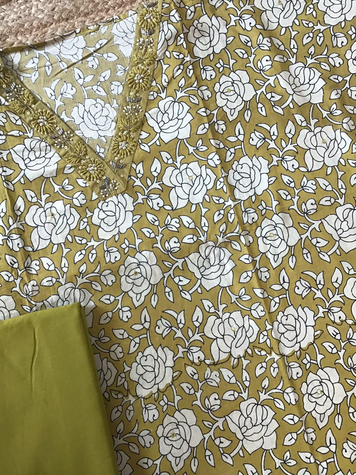 Pure Cotton Printed Embroidered Suit - Yellow