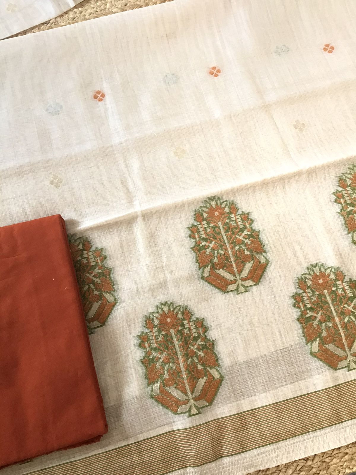 Soft Slub Chanderi Jamdani Weaved Suit - Beige