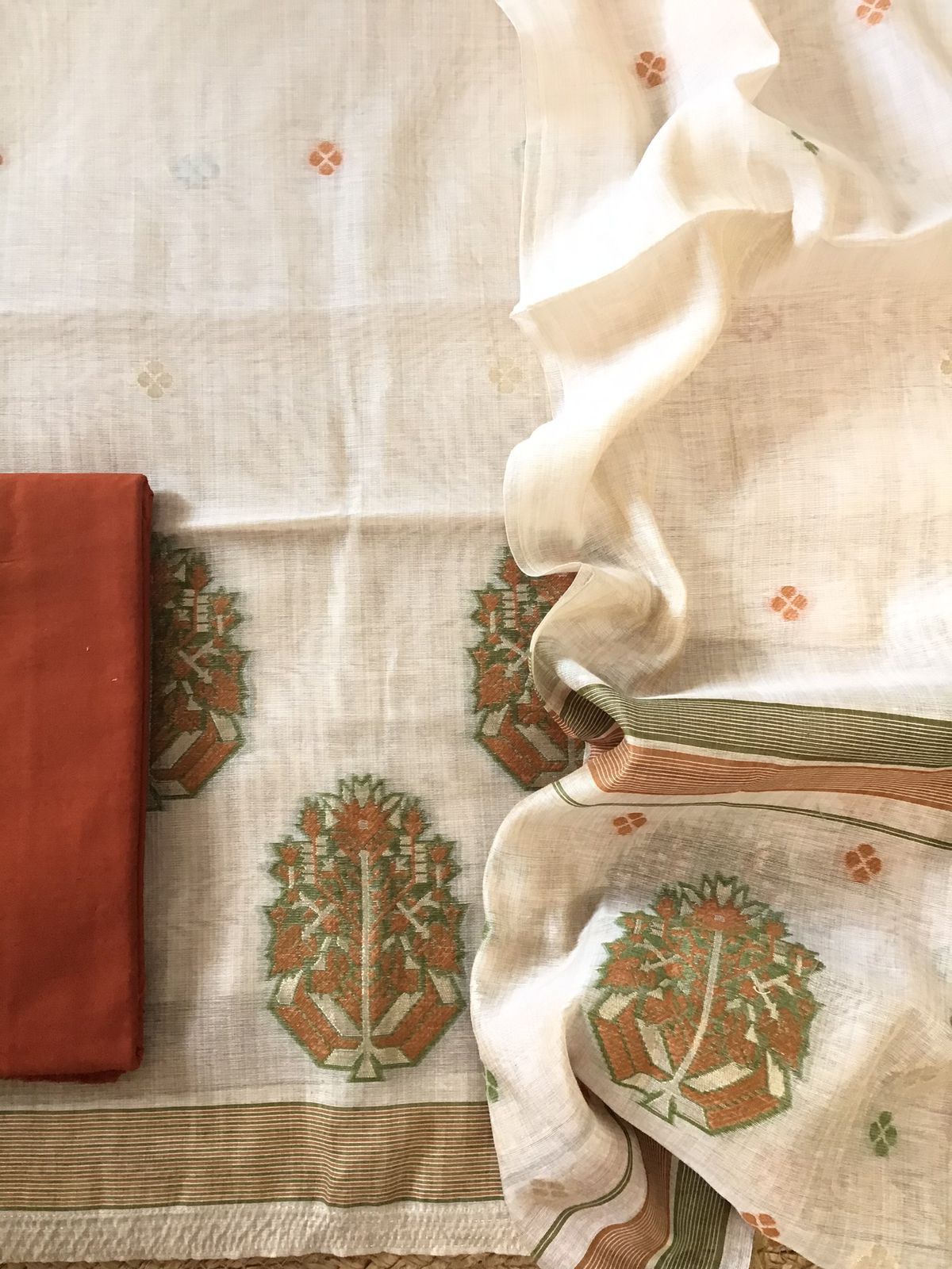 Soft Slub Chanderi Jamdani Weaved Suit - Beige