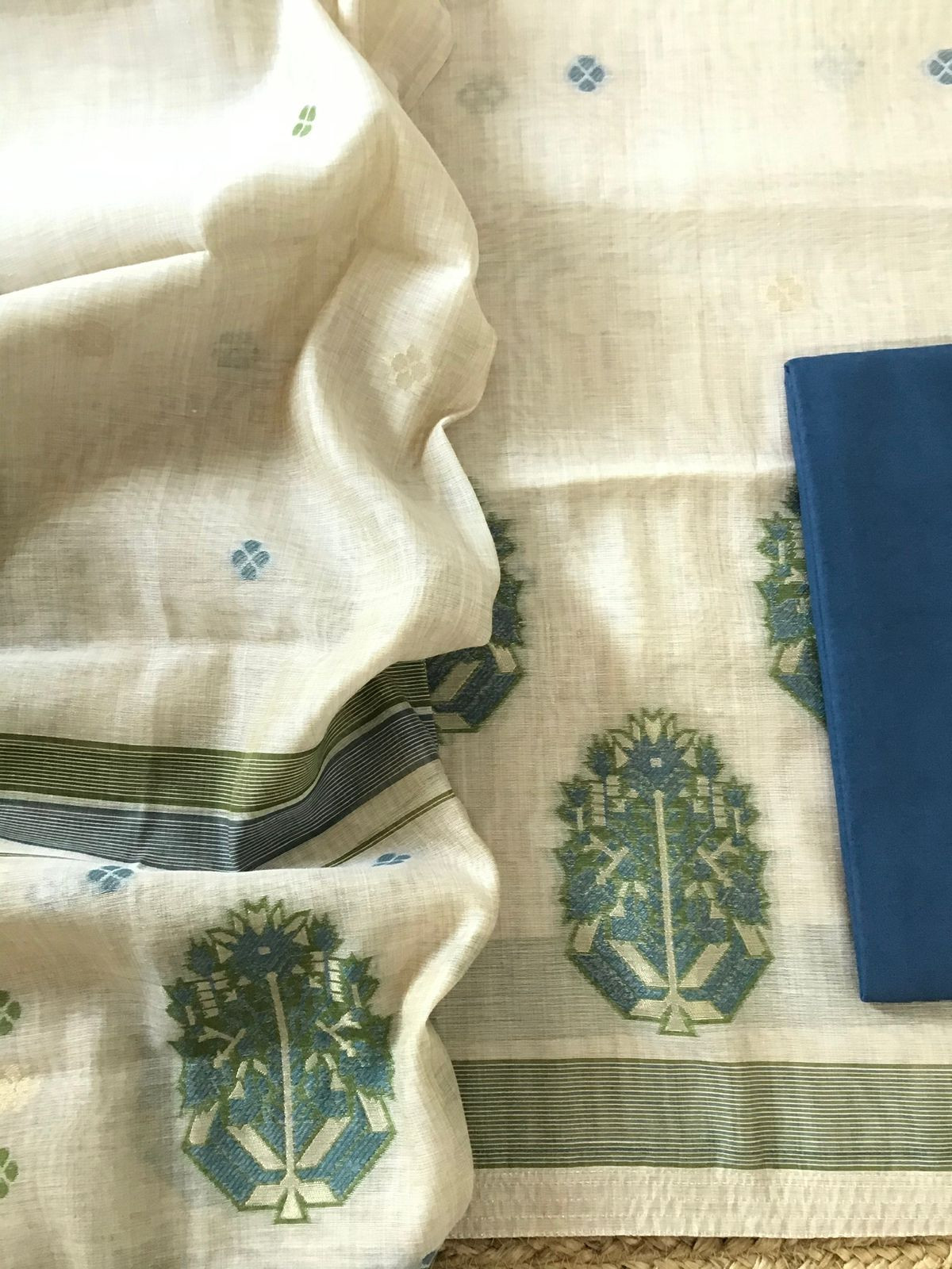 Soft Slub Chanderi Jamdani Weaved Suit - Beige