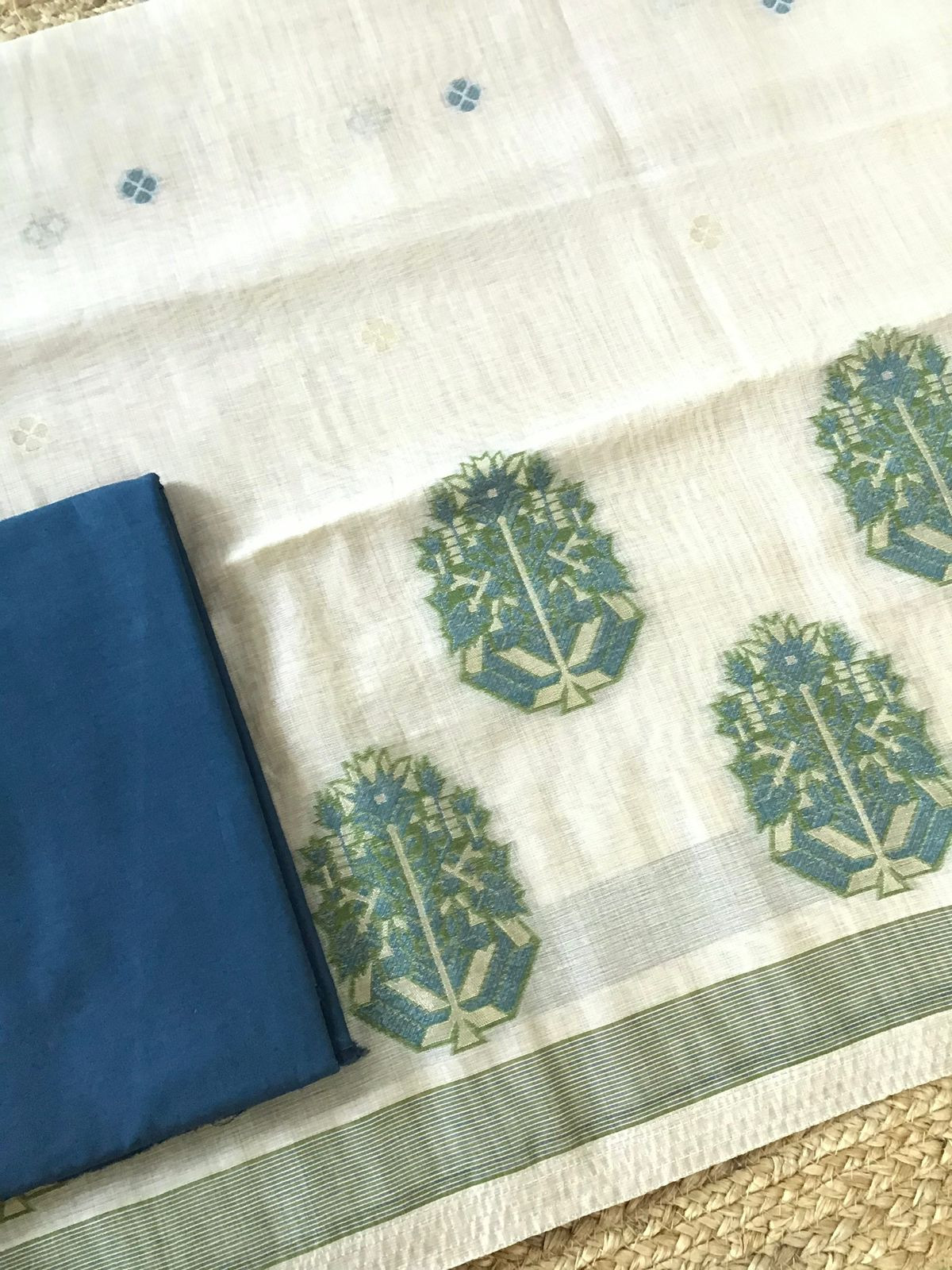 Soft Slub Chanderi Jamdani Weaved Suit - Beige