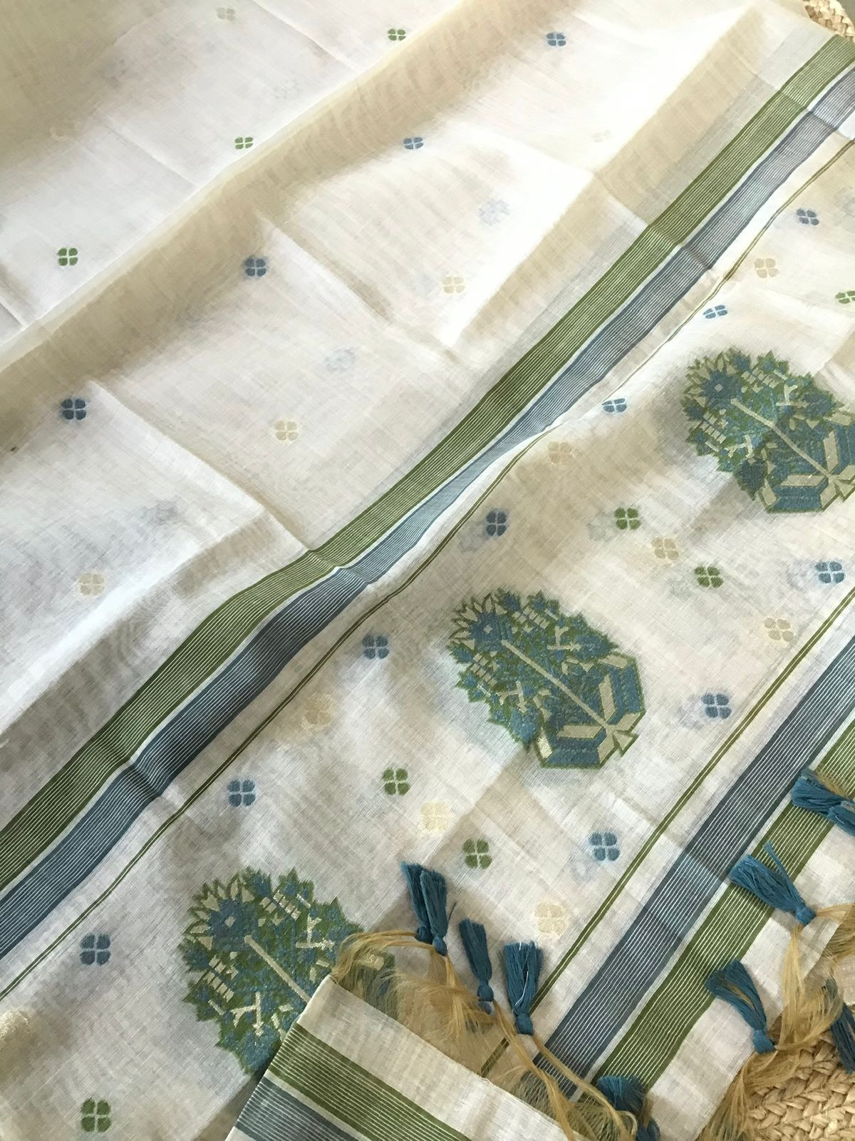 Soft Slub Chanderi Jamdani Weaved Suit - Beige