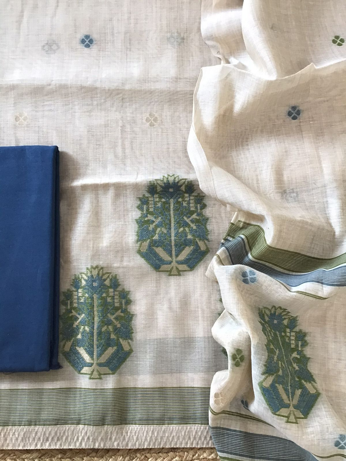 Soft Slub Chanderi Jamdani Weaved Suit - Beige