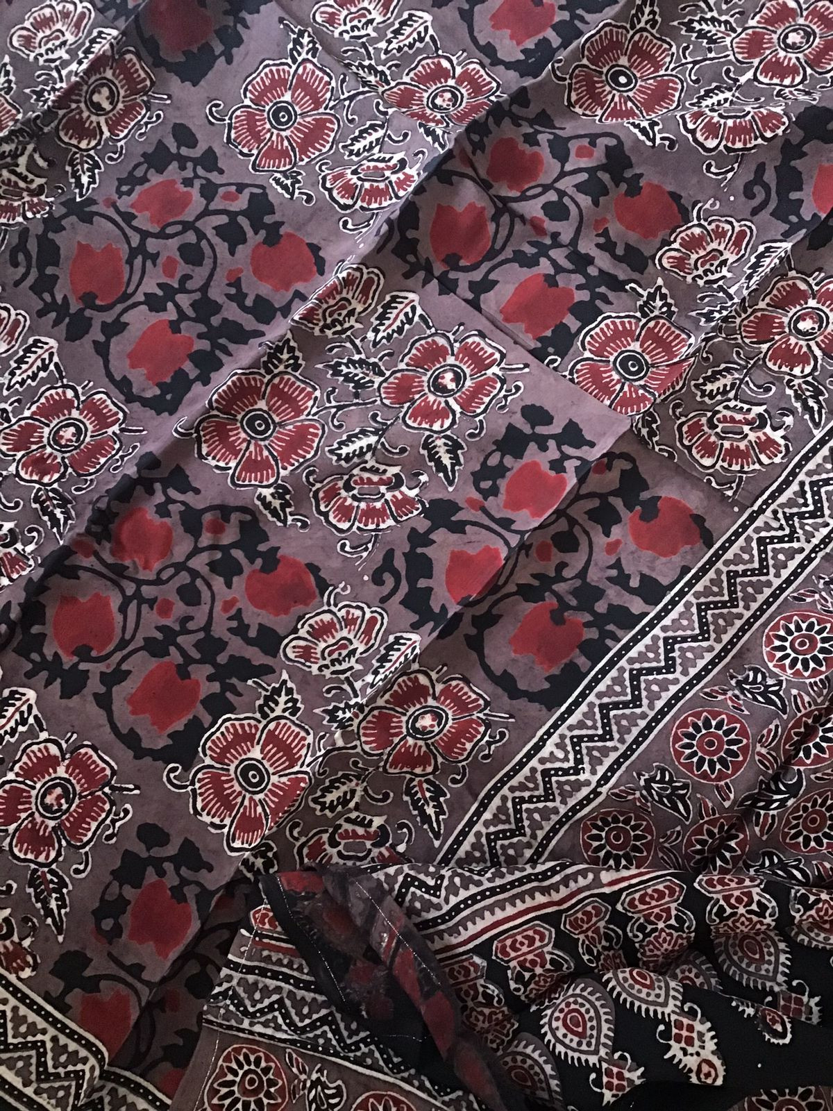 Pure Fine Muslin Silk Ajrakh Printed Embroidered Suit - Brown