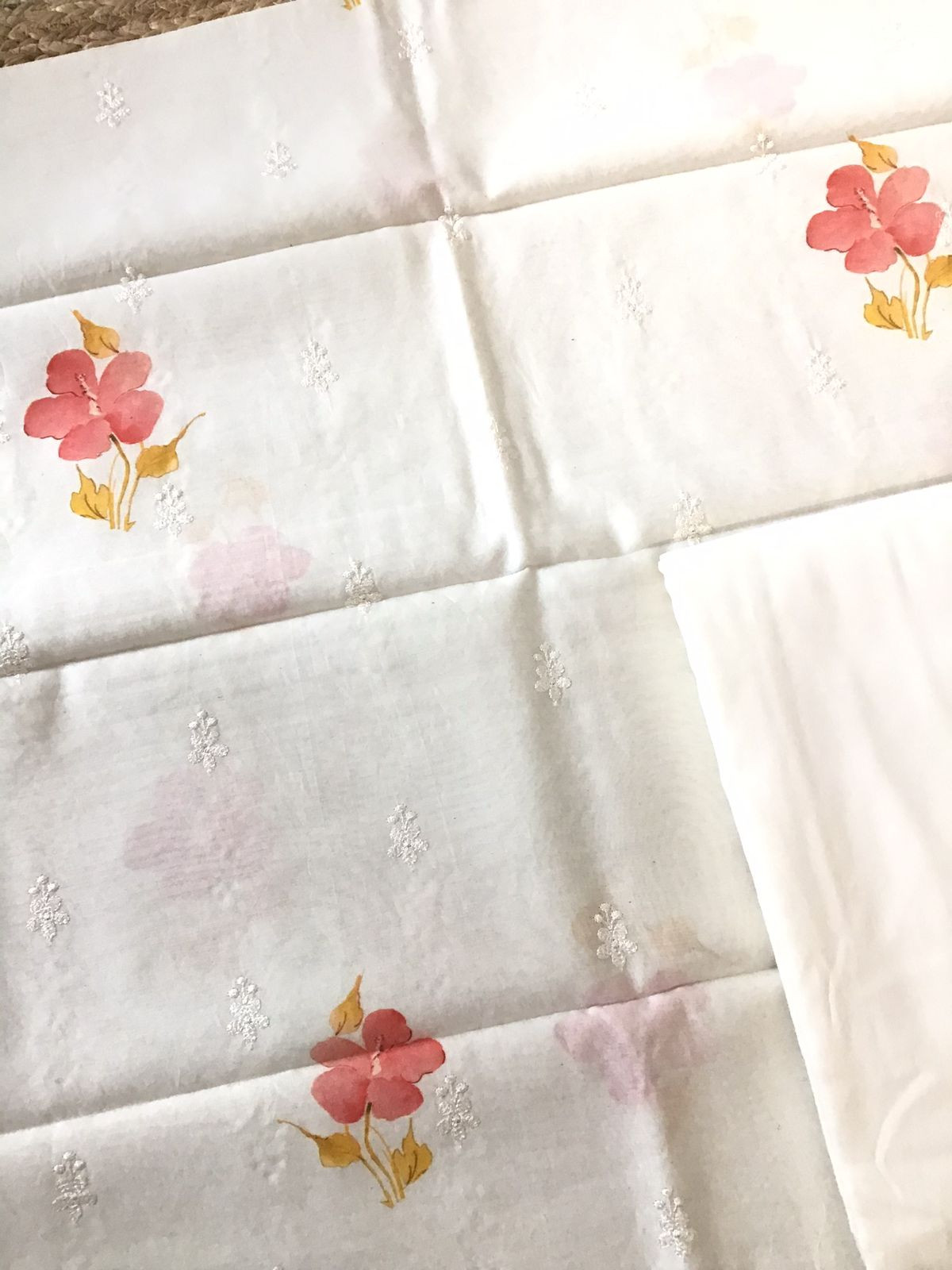 Pure Fine Mul Chanderi Printed Embroidered Suit - Off White