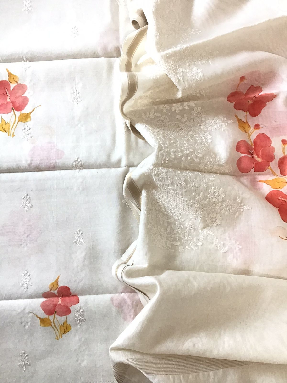 Pure Fine Mul Chanderi Printed Embroidered Suit - Off White