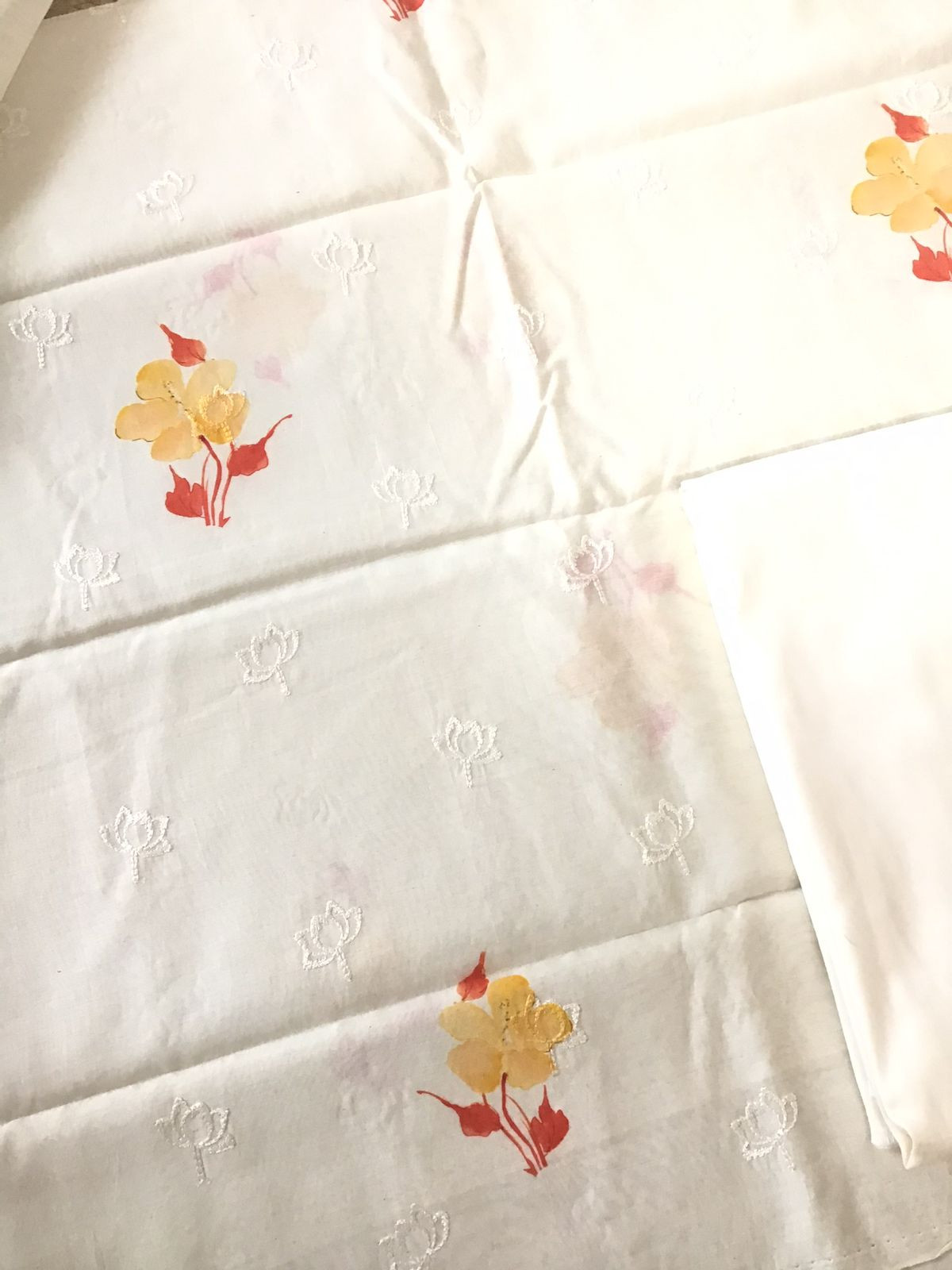 Pure Fine Mul Chanderi Printed Embroidered Suit - Off White