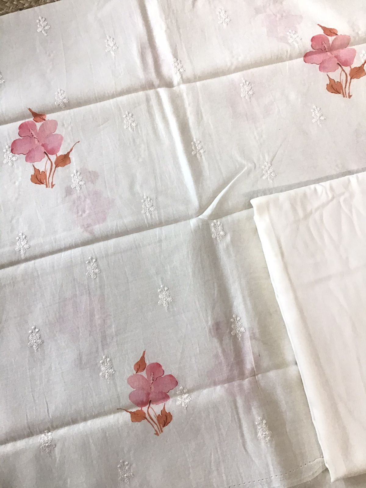 Pure Fine Mul Chanderi Printed Embroidered Suit - Off White