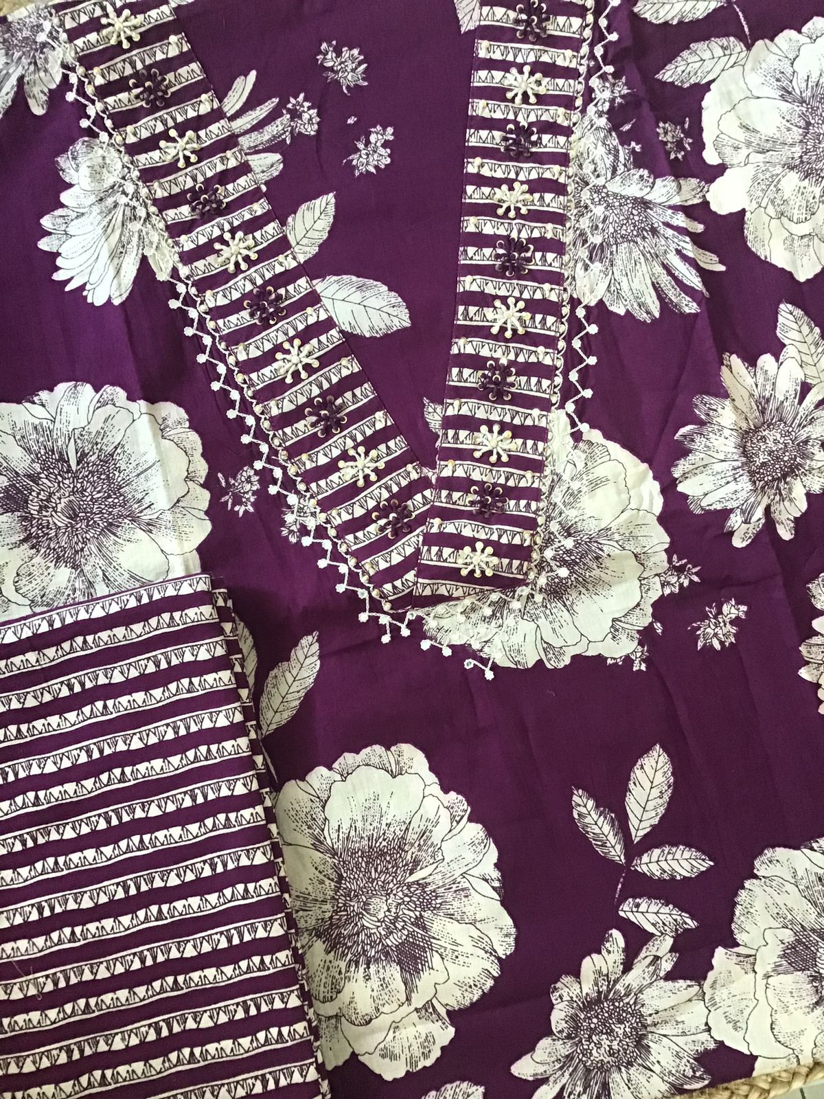 Pure Cotton Printed Embroidered Suit - Violet