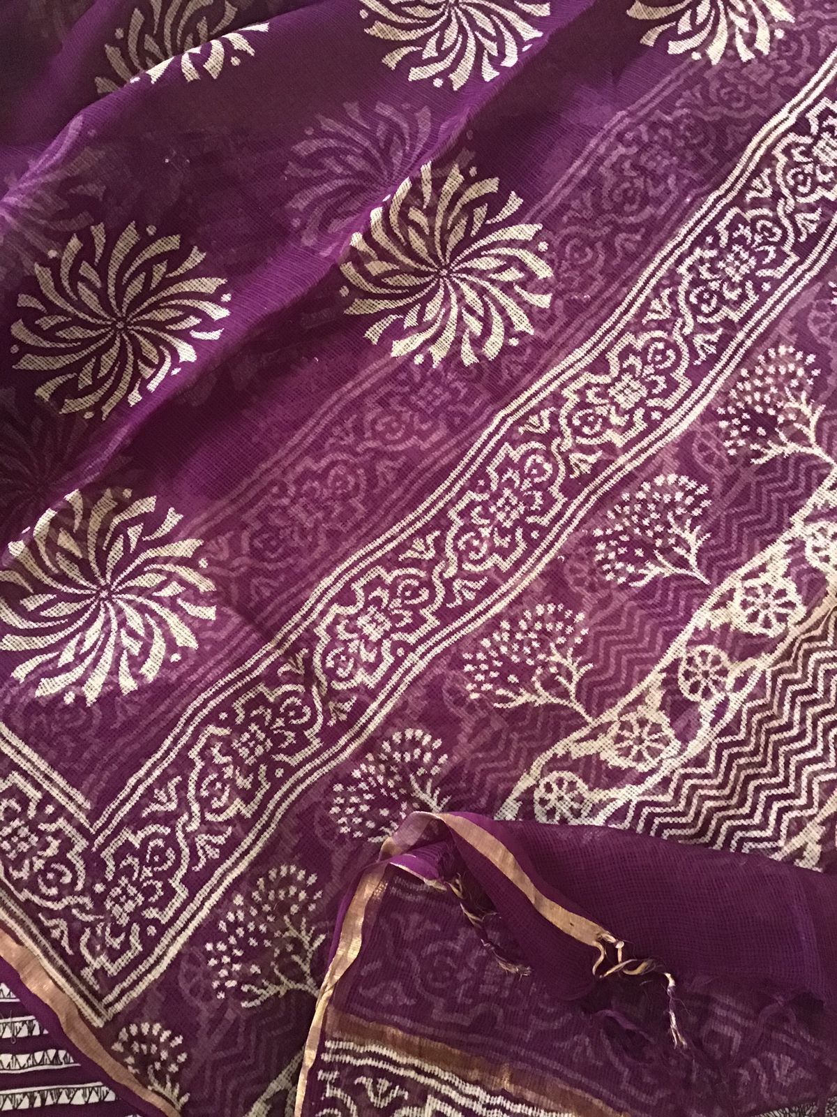 Pure Cotton Printed Embroidered Suit - Violet