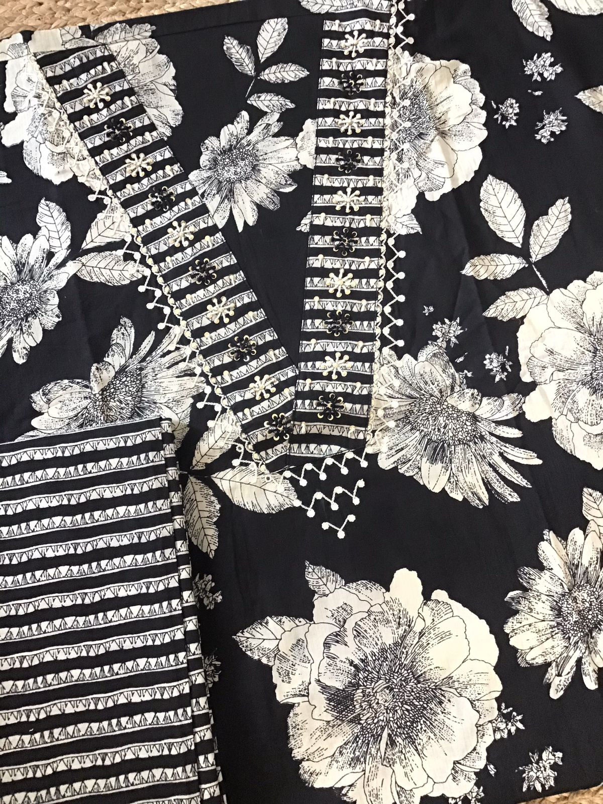 Pure Cotton Printed Embroidered Suit - Black