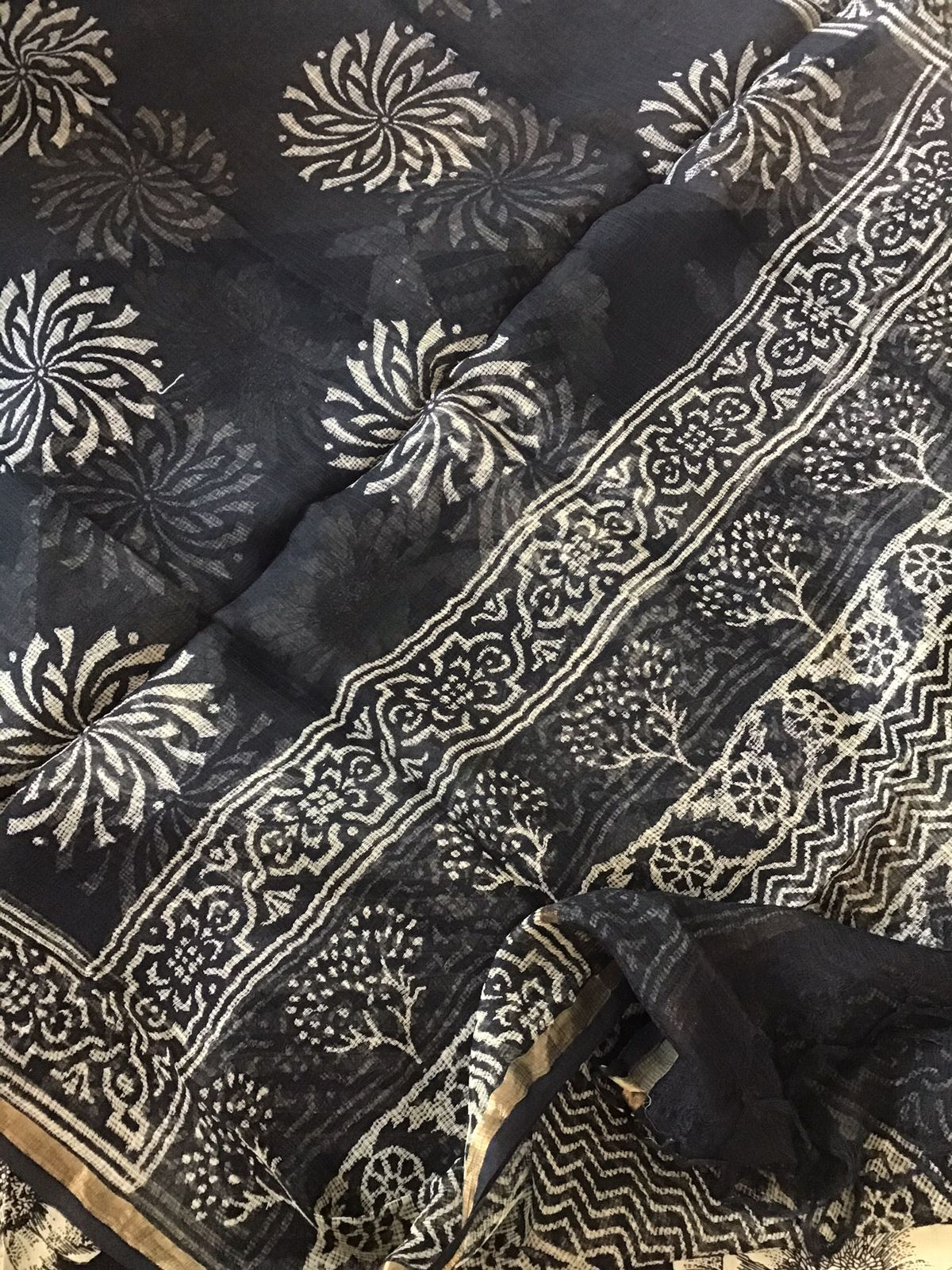 Pure Cotton Printed Embroidered Suit - Black