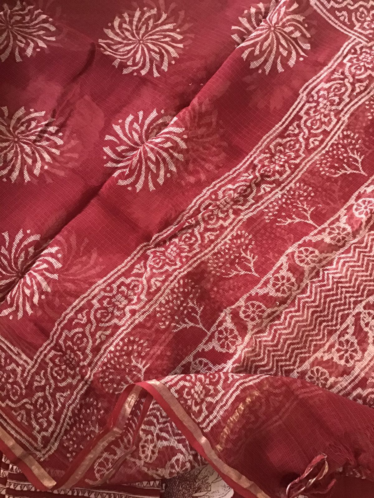Pure Cotton Printed Embroidered Suit - Red