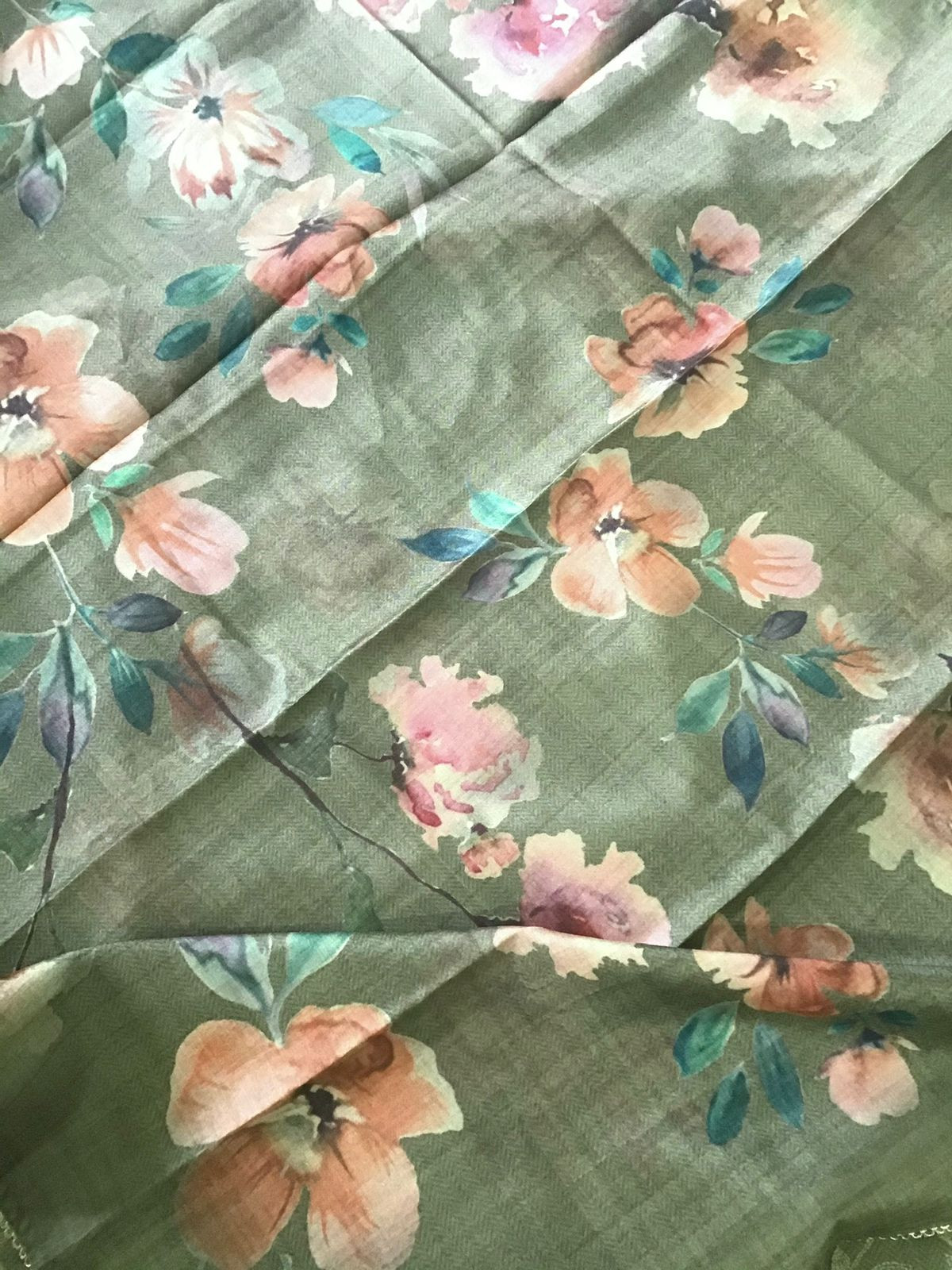 Soft Kora Chanderi Printed Embroidered Suit - Green