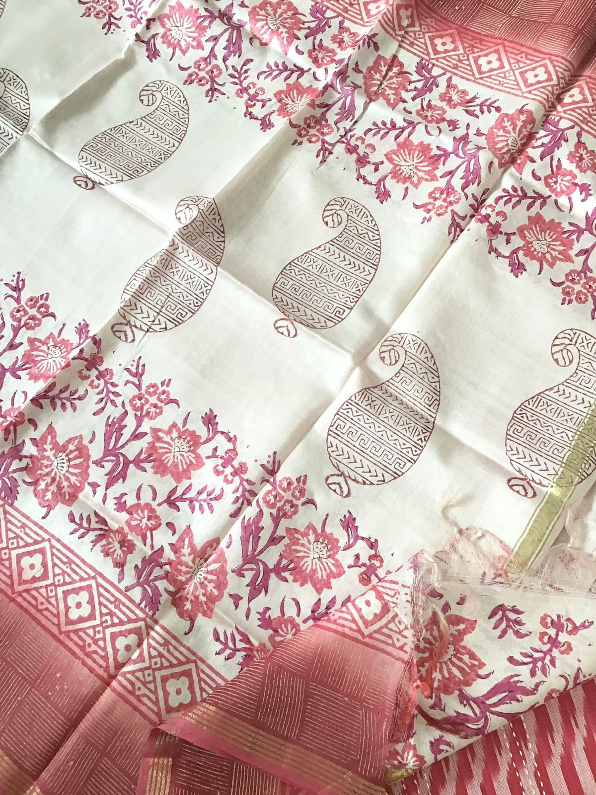 Pure Fine Ikkat Cotton Printed Embroidered Suit - Pink