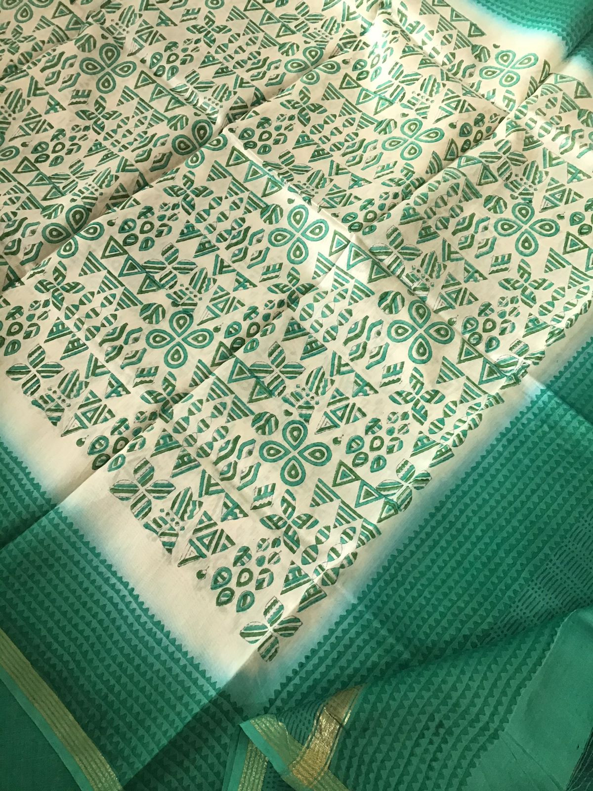 Pure Cotton Silk Embroidered Suit - Green