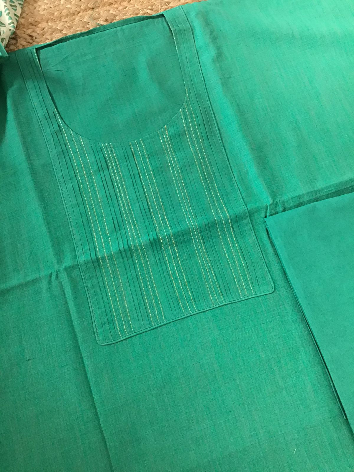 Pure Cotton Silk Embroidered Suit - Green