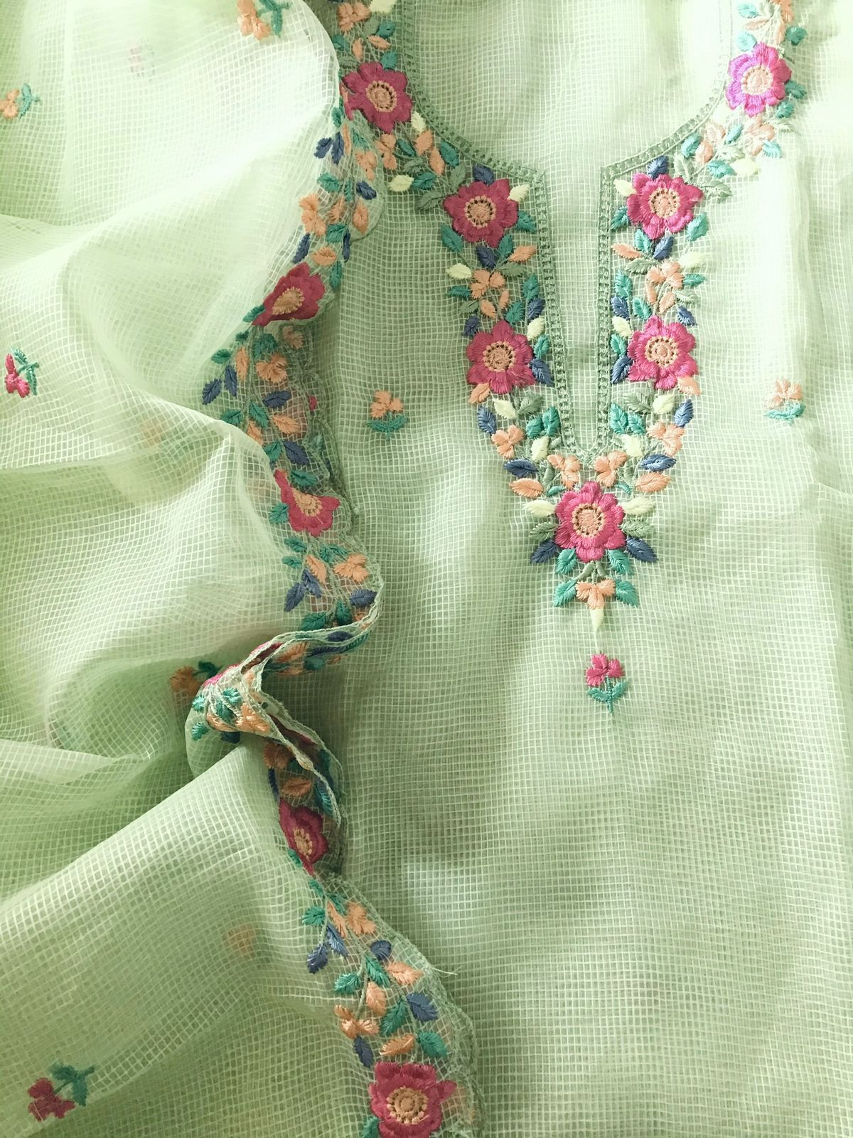 Soft Kota Organza Embroidered Suit - Green