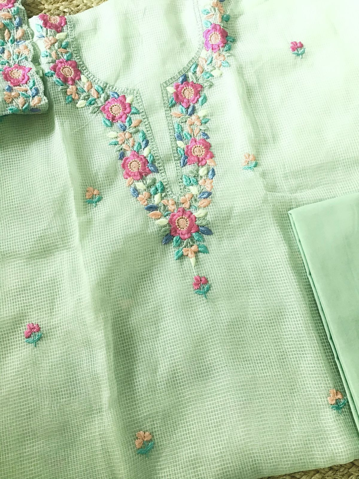 Soft Kota Organza Embroidered Suit - Green