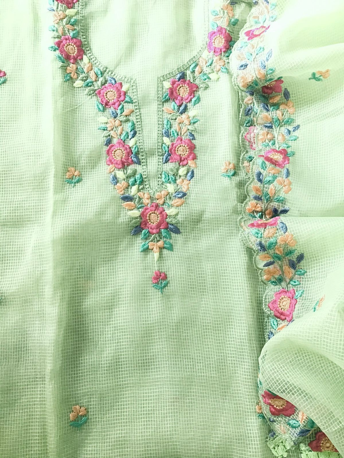 Soft Kota Organza Embroidered Suit - Green