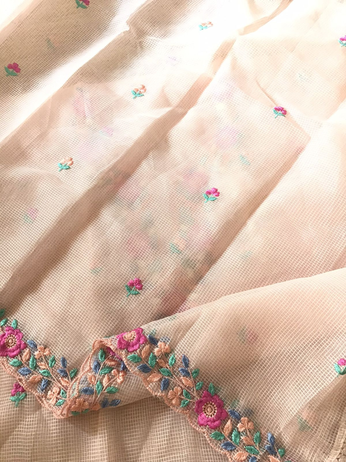 Soft Kota Organza Embroidered Suit - Peach