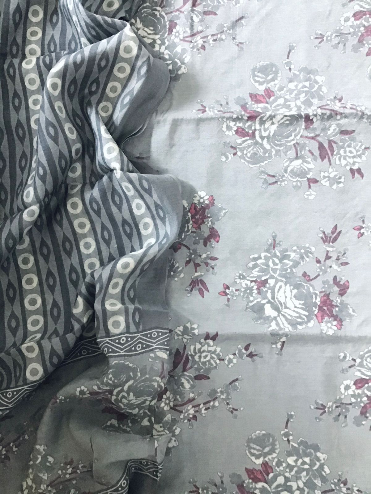 Soft Malai Chanderi Printed Suit - Grey