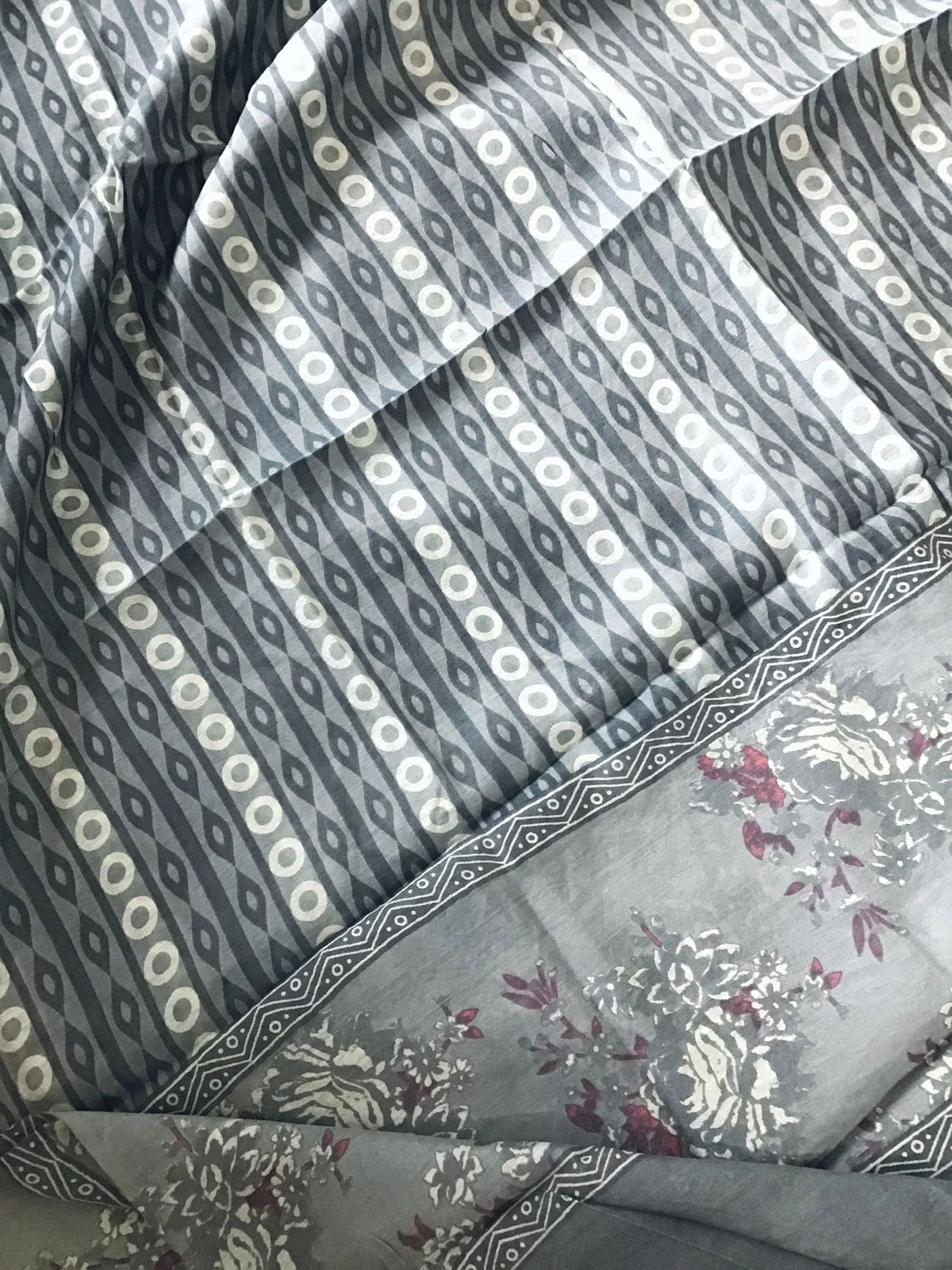 Soft Malai Chanderi Printed Suit - Grey