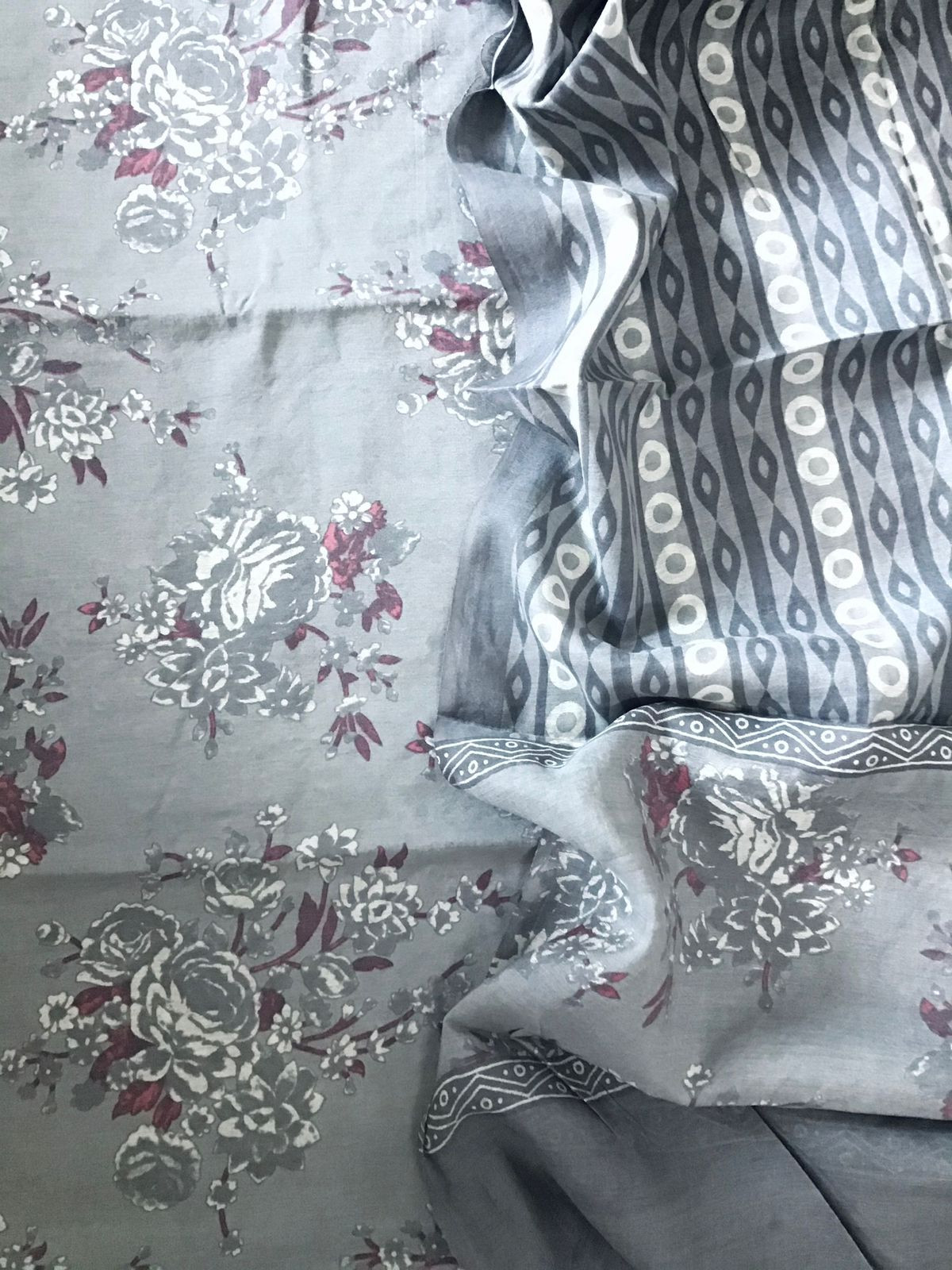 Soft Malai Chanderi Printed Suit - Grey