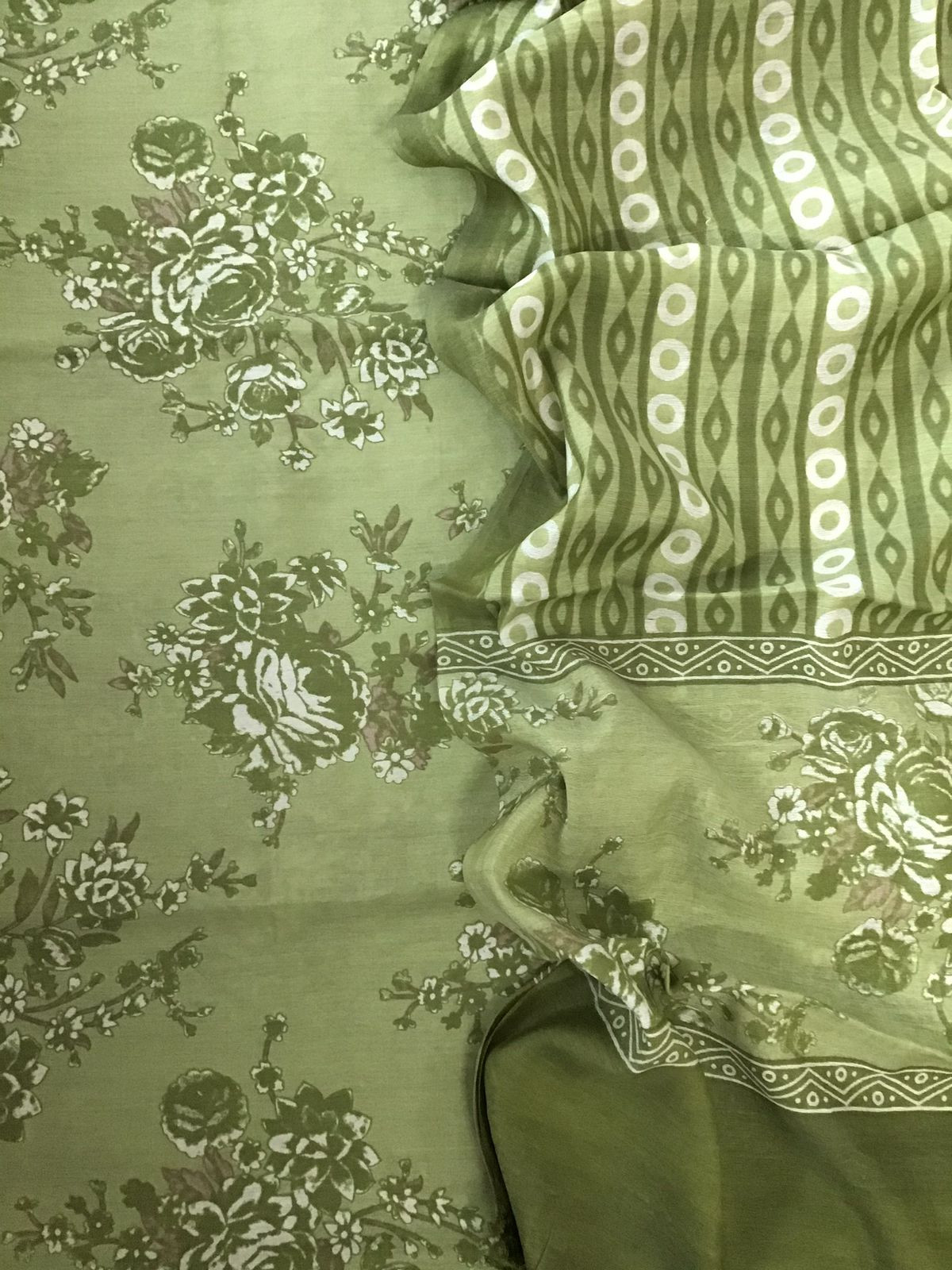 Soft Malai Chanderi Printed Suit - Green