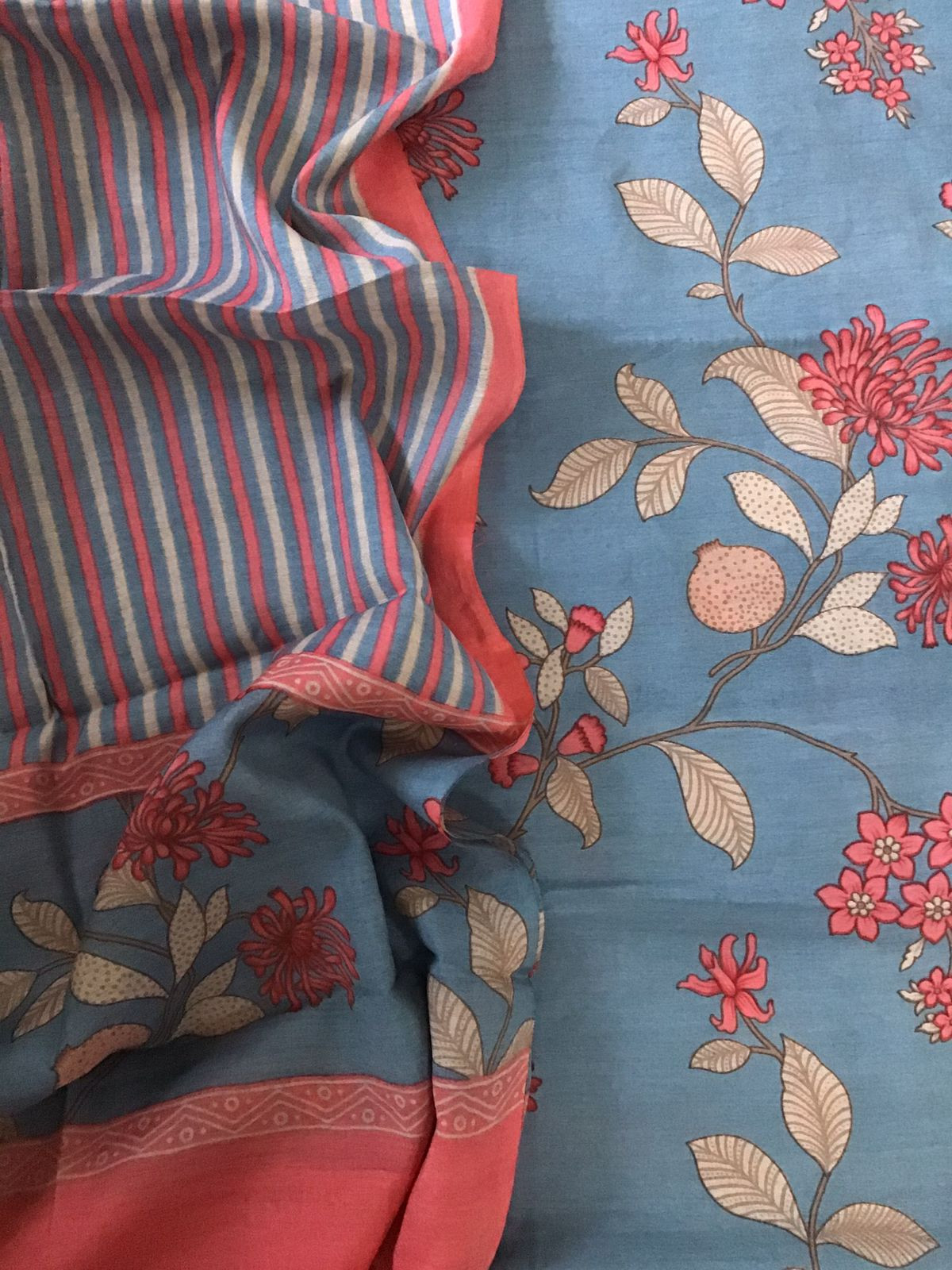 Soft Malai Chanderi Printed Suit - Grey