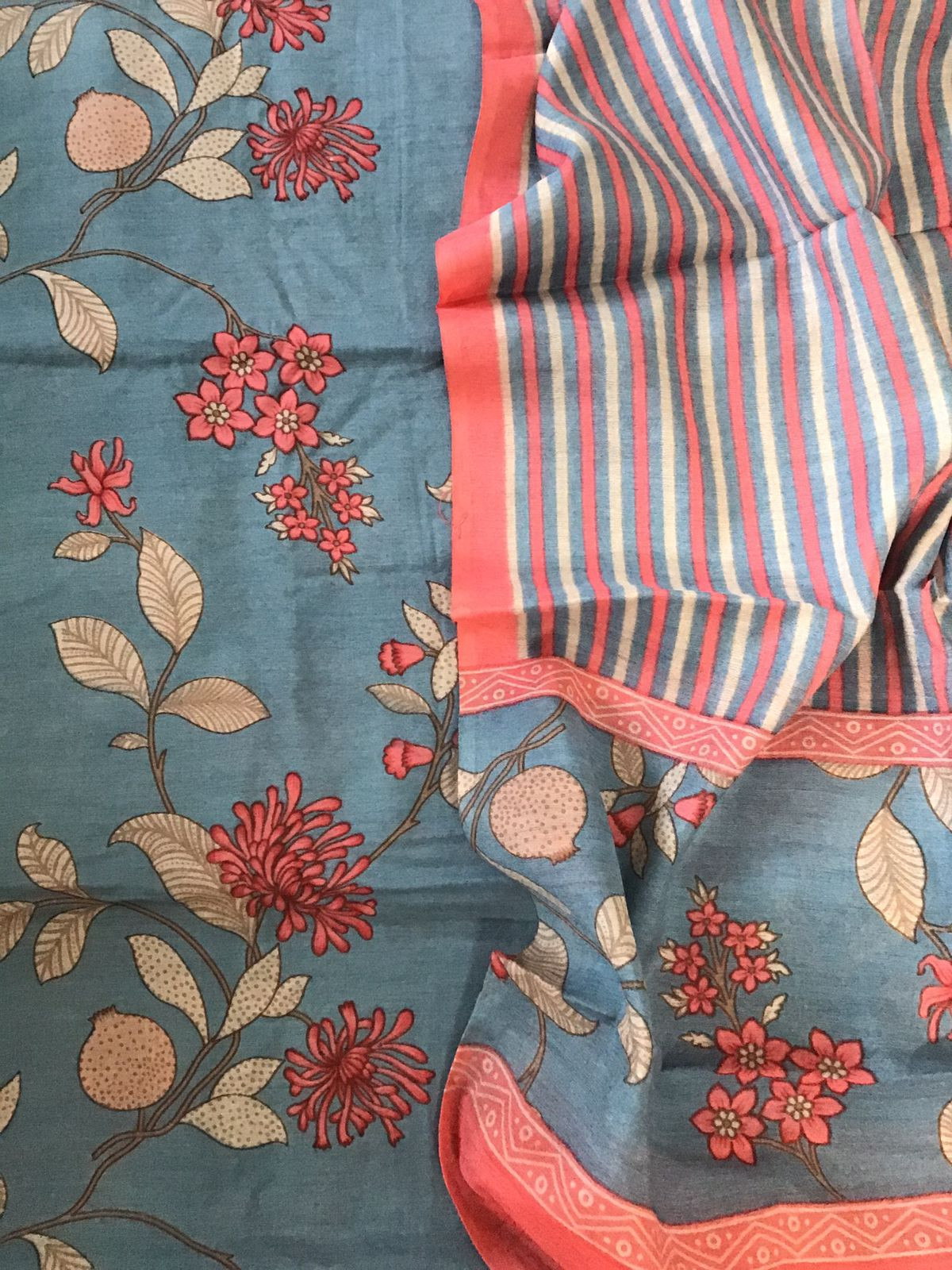 Soft Malai Chanderi Printed Suit - Grey