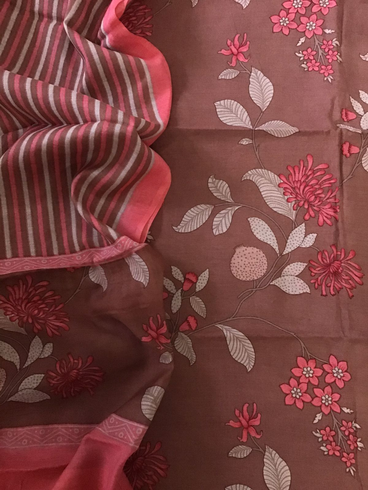 Soft Malai Chanderi Printed Suit - Brown