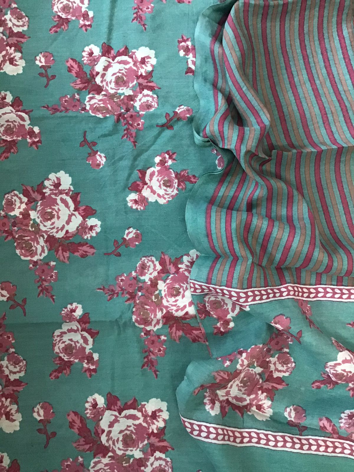 Soft Malai Chanderi Printed Suit - Green