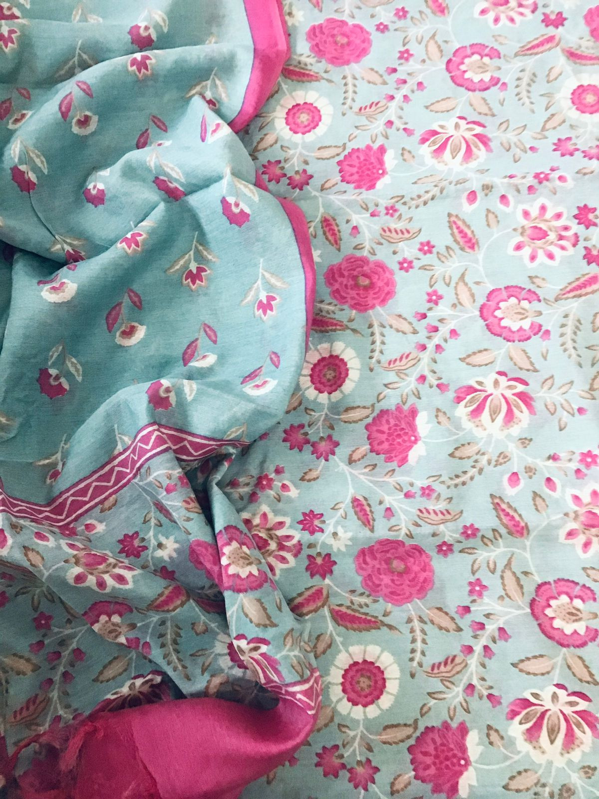 Soft Malai Chanderi Printed Suit - Blue