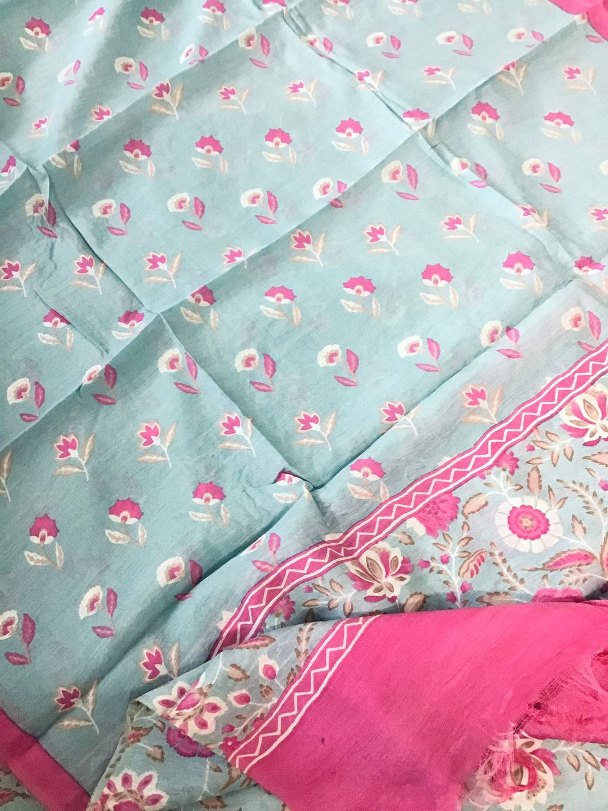 Soft Malai Chanderi Printed Suit - Blue