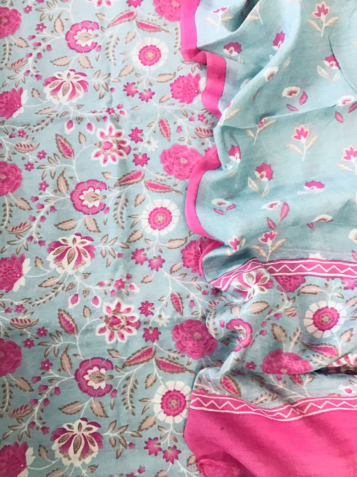 Soft Malai Chanderi Printed Suit - Blue