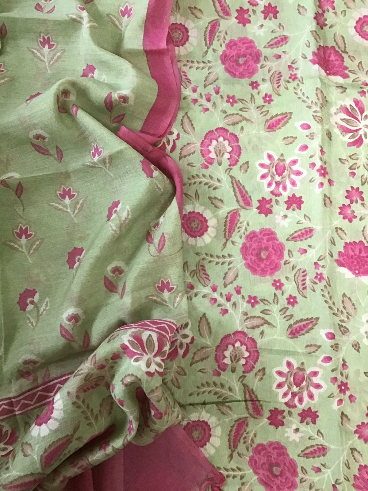 Soft Malai Chanderi Printed Suit - Green